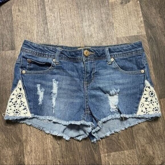 Celebrity Pink Pants - Celebrity Pink Blue Jean Shorts with Crochet Details Size 3